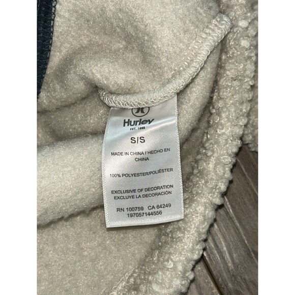 HURLEY Bone/navy HALF ZIP SHERPA ANORAK HOODIE SHIRT JACKET MENS S - Picture 3 of 4